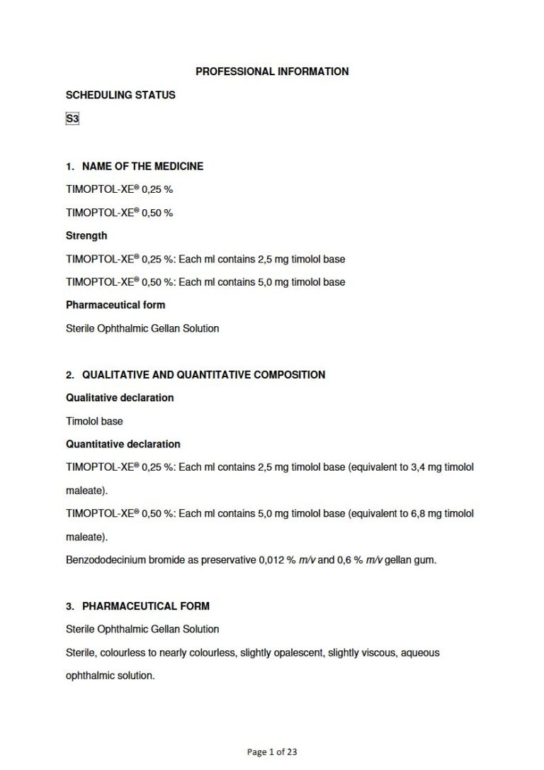 Timoptol-Xe 2.5 mg/ 5.0 mg Sterile Ophthalmic Gellan Solution package insert preview