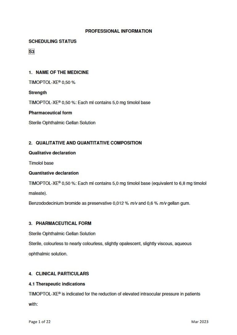 Timoptol-Xea 0,50 % 5,0 mg Sterile Ophthalmic Gellan Solution package insert preview