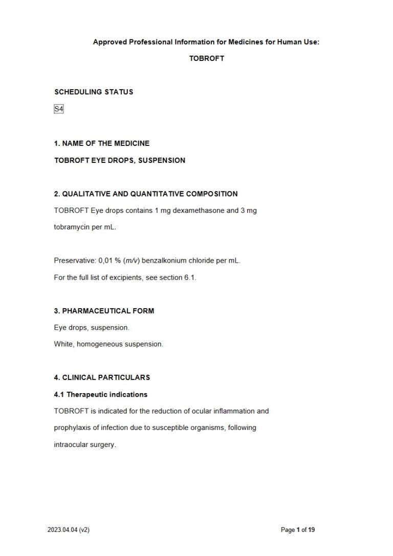 Tobroft 1 mg, 3 mg Eye drops package insert preview
