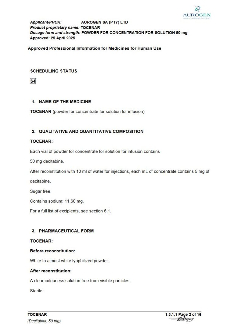Tocenar 50 mg Powder for concentrate for solution for infusion package insert preview