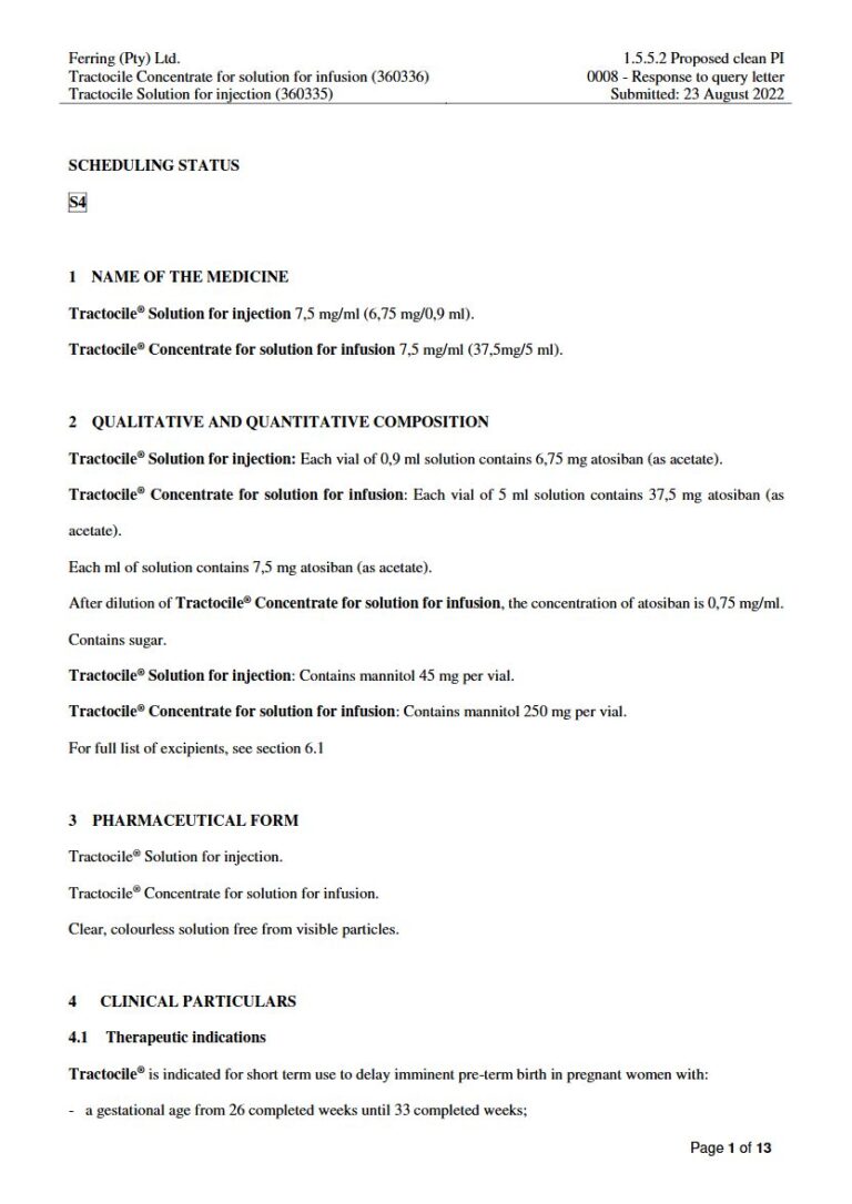 Tractocile 7.5 mg/1 ml Solution package insert preview