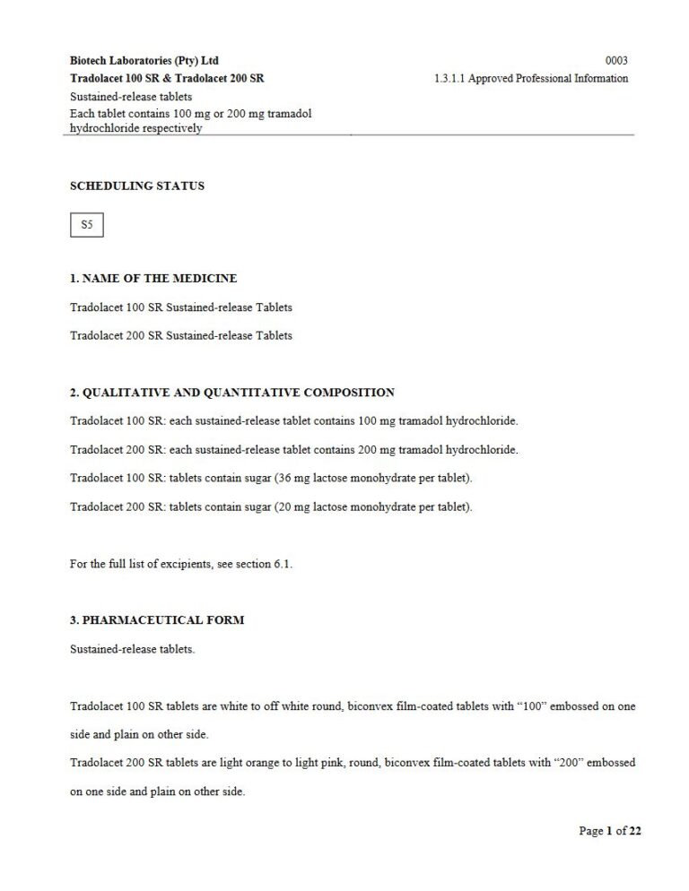 Tradolacet 100 & 200 Sr 100 mg, 200 mg Tablet package insert preview