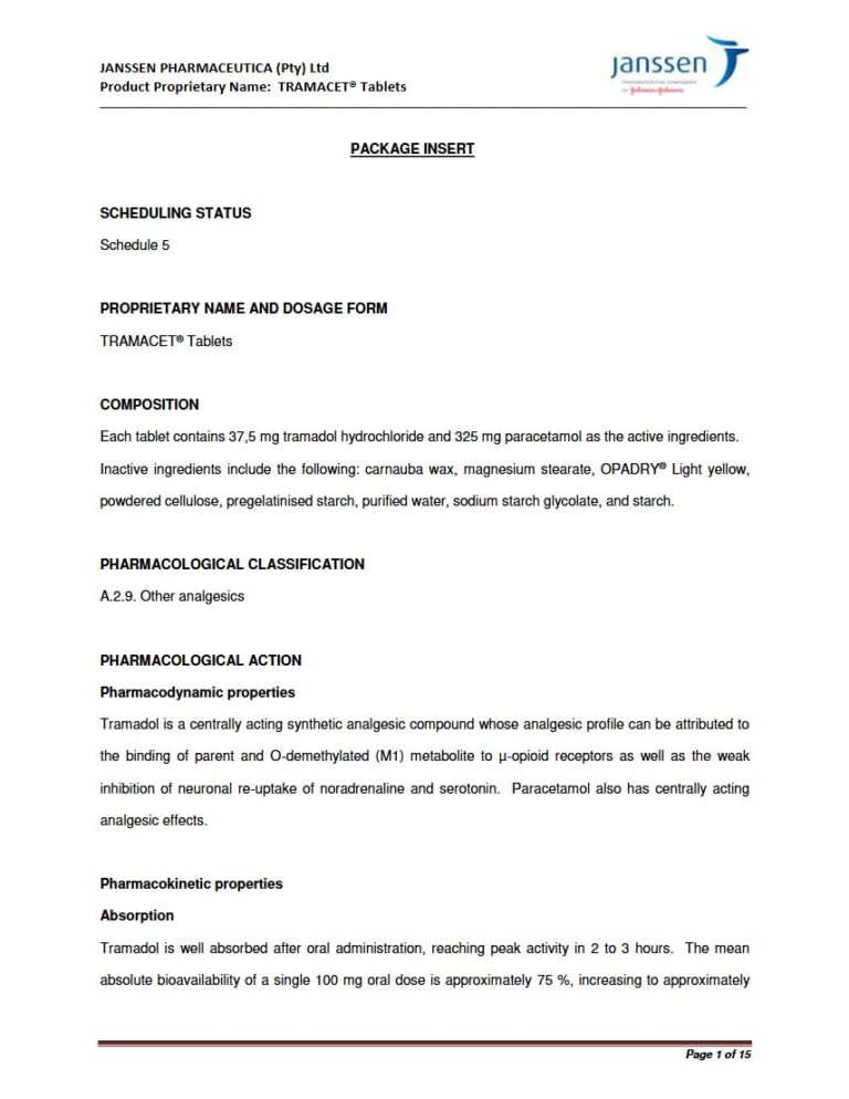 Tramacet 37.5 mg / 25 mg Tablets package insert preview