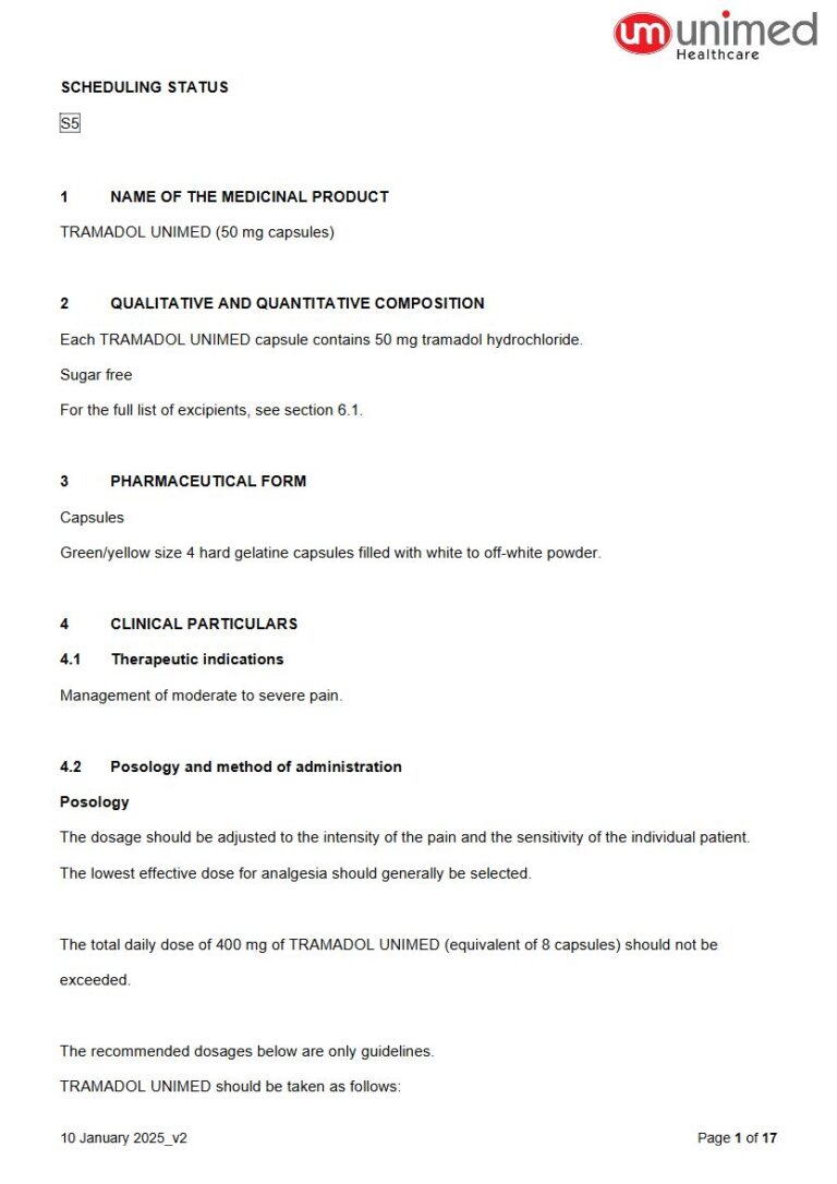 Tramadol Unimed 50 mg Capsules package insert preview