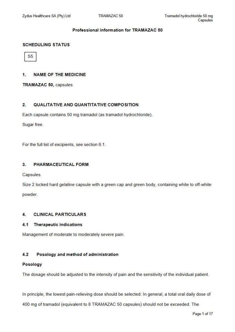 Tramazac 50 mg Capsules package insert preview