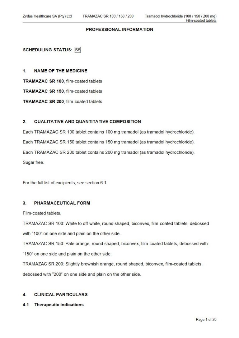 Tramazac Sr 100 / 150 / 200 mg FC tablets package insert preview
