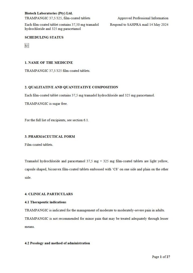 Trampangic 37,5/325 FC tablets package insert preview