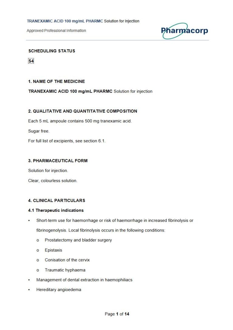 Tranexamic Acid 100 Mg Solution package insert preview