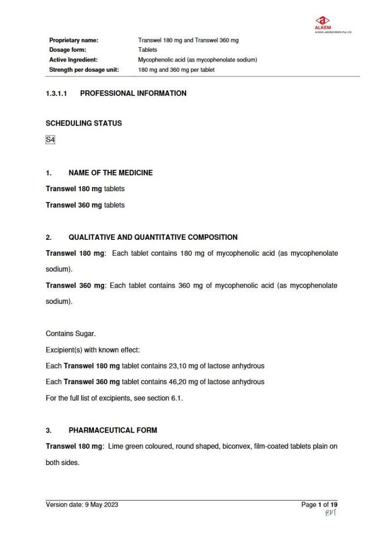 Transwel 180 & 360 180mg, 360mg Tablet package insert preview