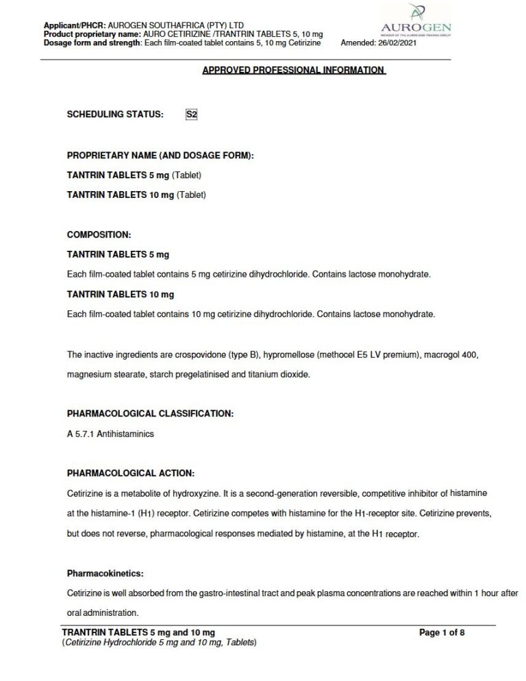 Trantrin Tablets package insert preview
