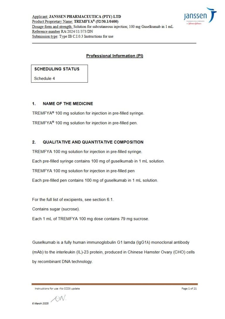 Tremfya 100 mg Solution for injection in pre-filled syringe package insert preview
