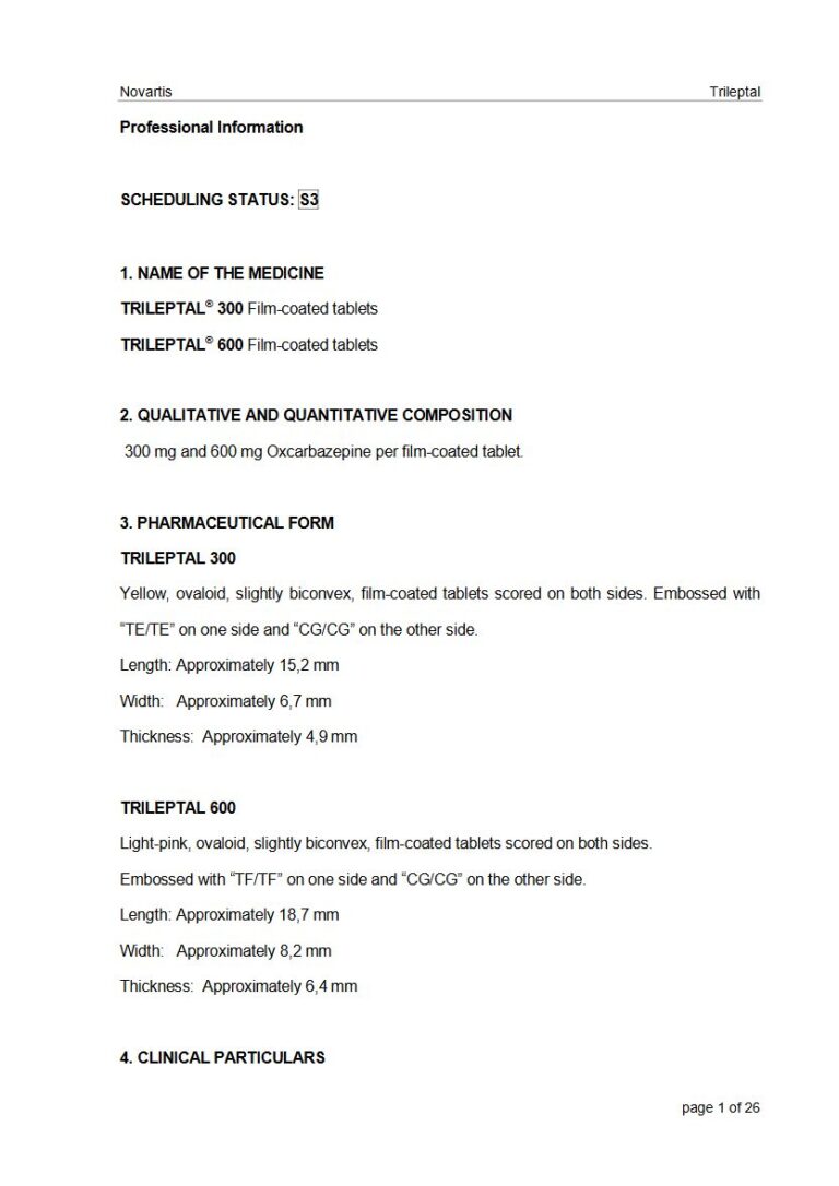 Trileptal 300mg. 600mg FC tablets package insert preview