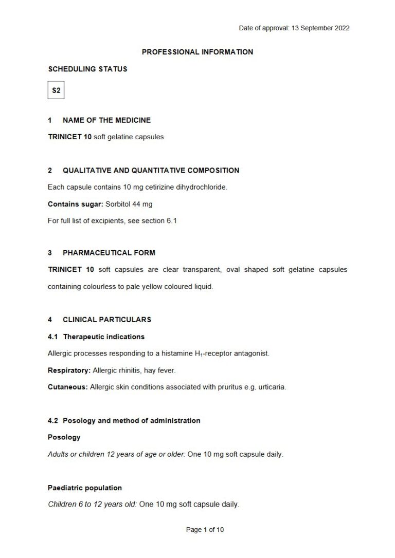 Trinicet 10 10,0 mg CAPSULE package insert preview
