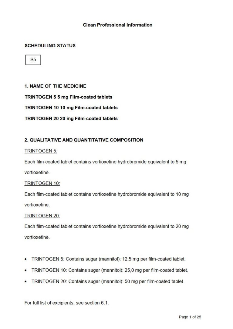 Trintogen 5/10/20 5 mg/ 10 mg/ 20 mg Tablet package insert preview