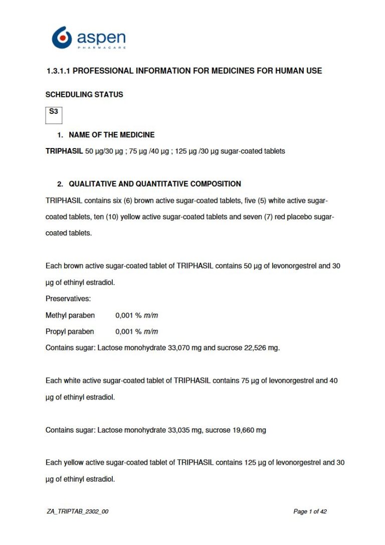 Triphasil Tablets package insert preview