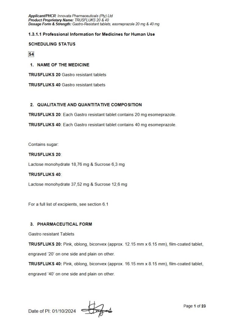 Trusfluks 20 & 40 20 mg, 40 mg Gastro Resistant tablet package insert preview