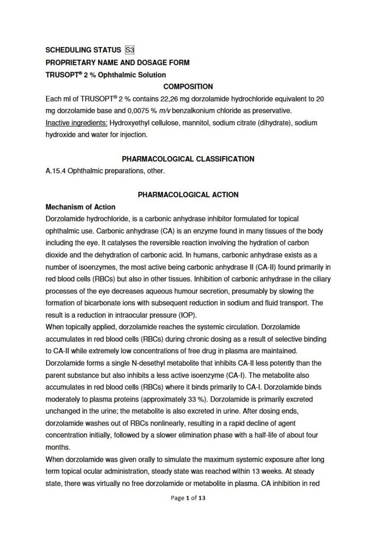 Trusopt 20mg Ophthalmic Solution package insert preview