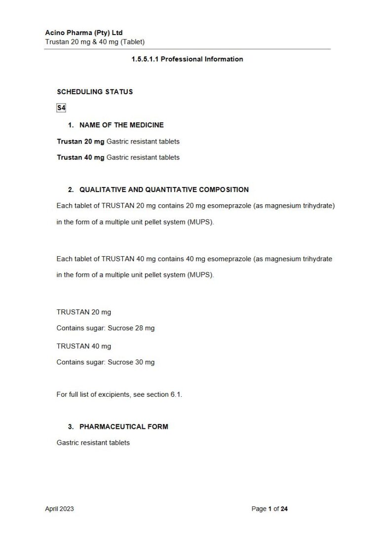 Trustan 20 Mg/40 Mg Tablets package insert preview