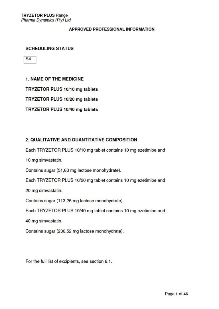 Tryzetor Plus 10/10 mg, 10/20 mg, 10/40 mg Tablets. package insert preview