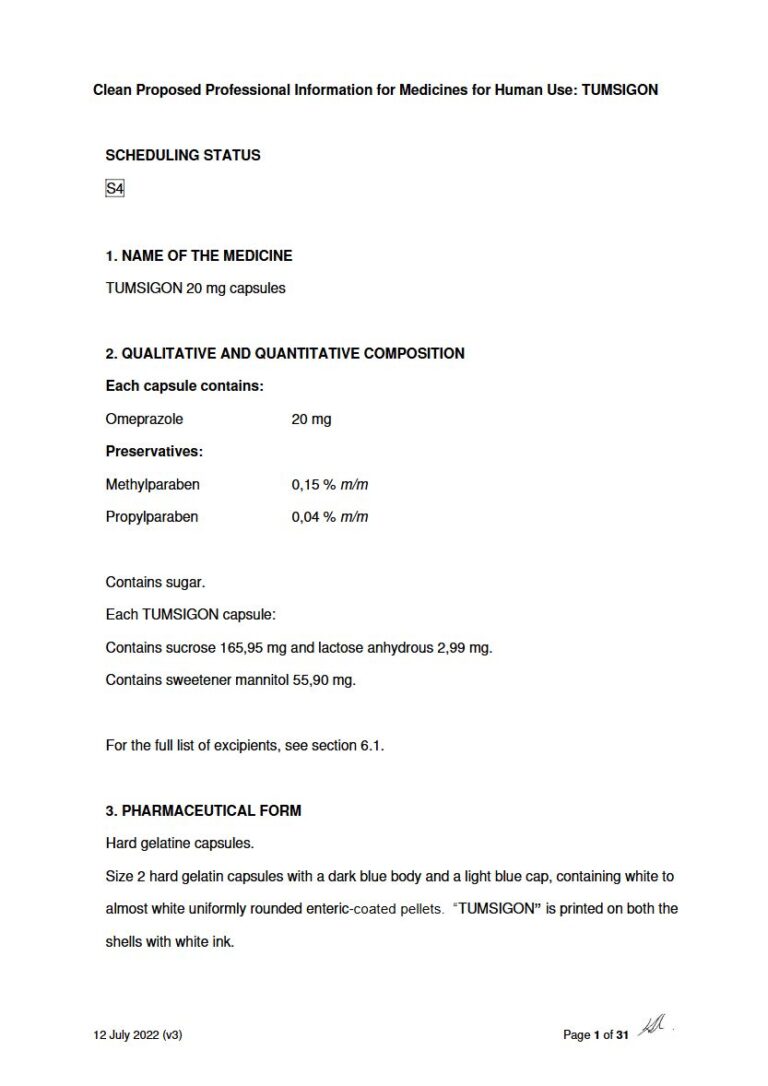 Tumsigon 20 mg Capsules package insert preview