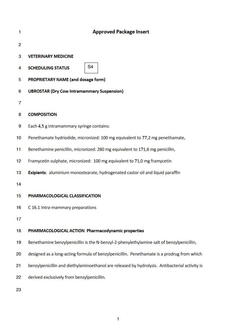 Ubrostar 77,2 mg. 171,6 mg. 71 mg Intramammary Suspension package insert preview