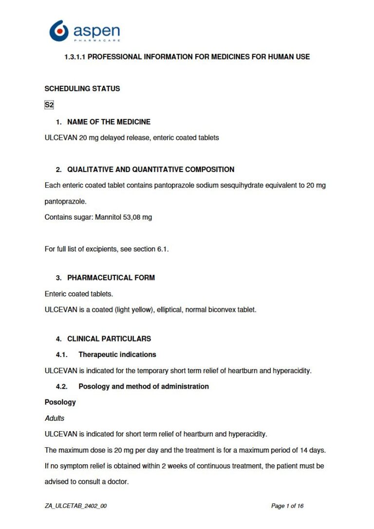 Ulcevan 20 mg Enteric coated tablets. package insert preview