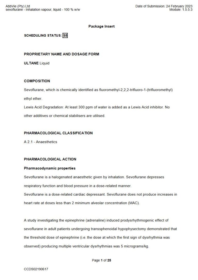 Ultane breathed in Liquid Liquid package insert preview