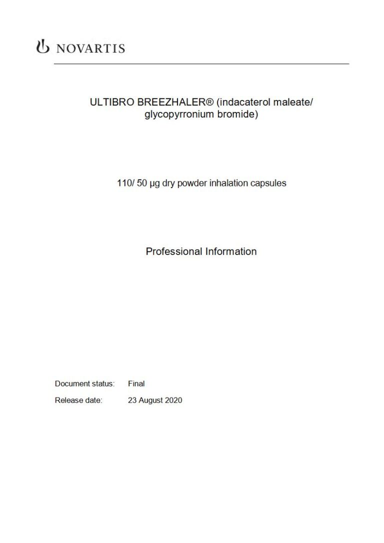 Ultibro Breezhaler 110/ 50 μg Dry powder inhalation capsules package insert preview