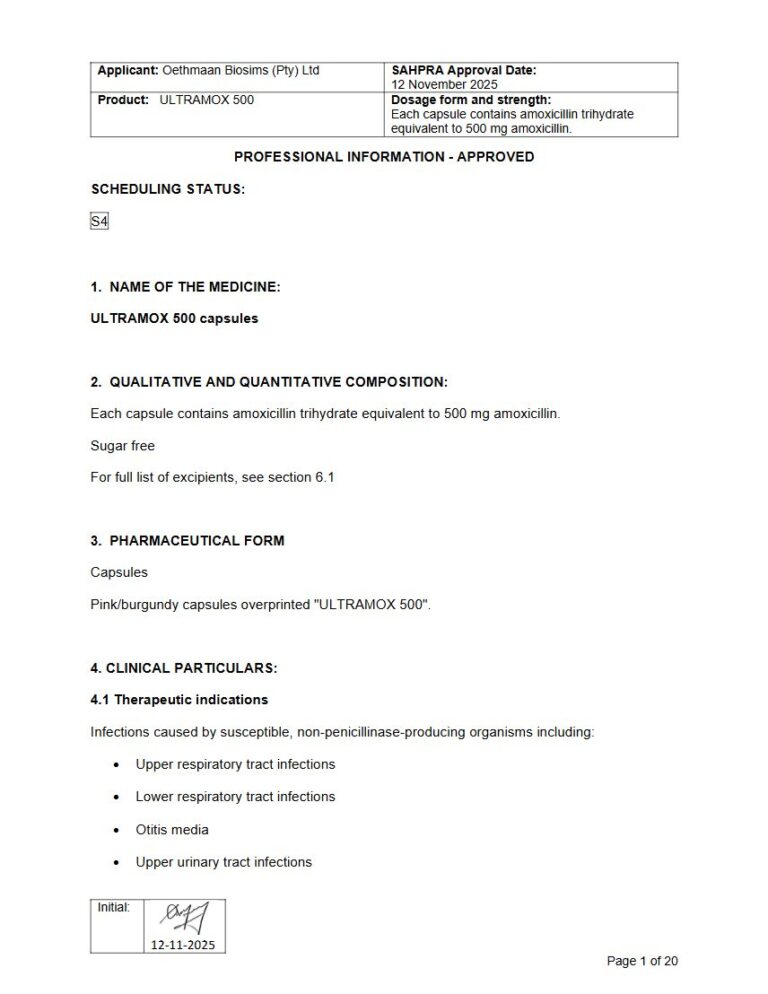 Ultramox 500 500 mg Capsules package insert preview