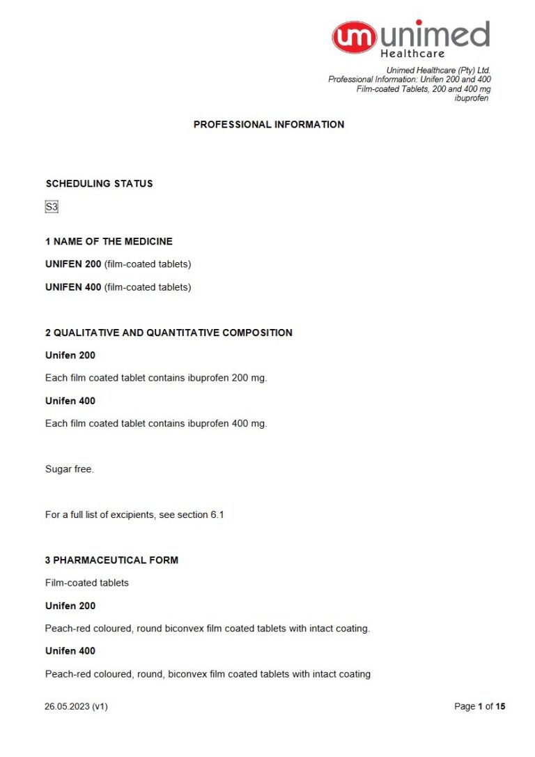 Unifen 200 And 400 200 and 400 mg FC Tablets package insert preview