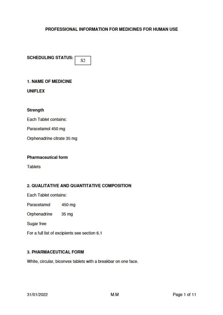 Uniflex 450 mg. Tablets package insert preview
