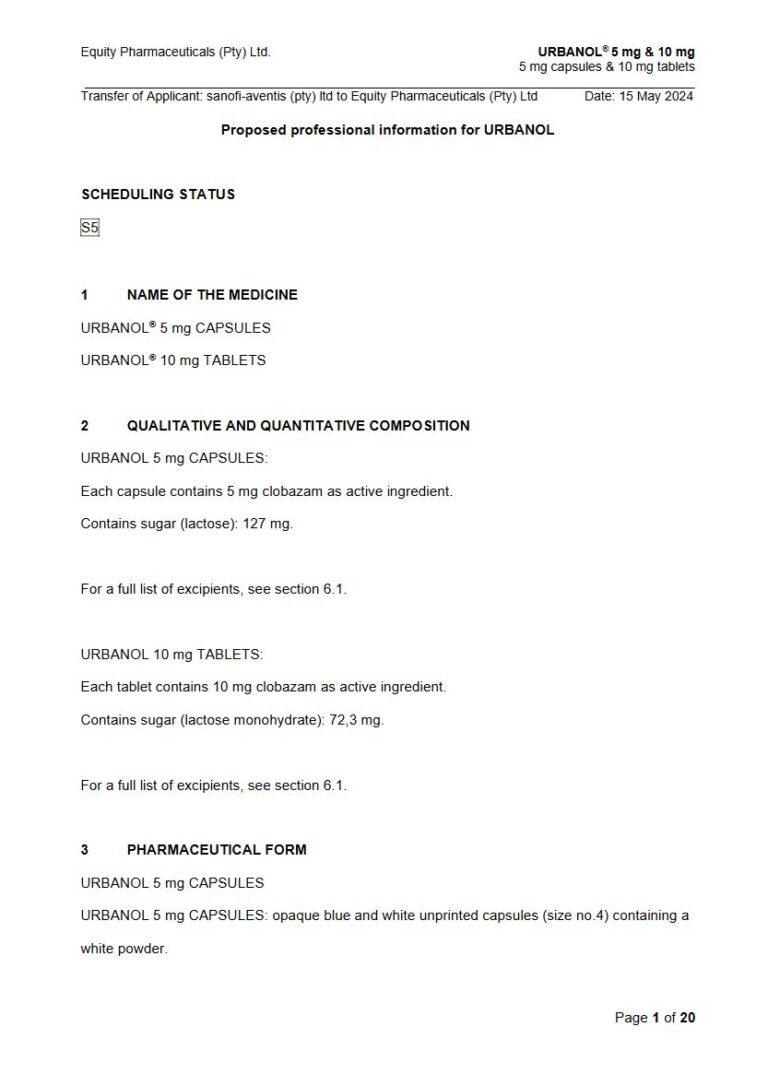 Urbanol 5mg / 10mg Capsules / Tablets package insert preview