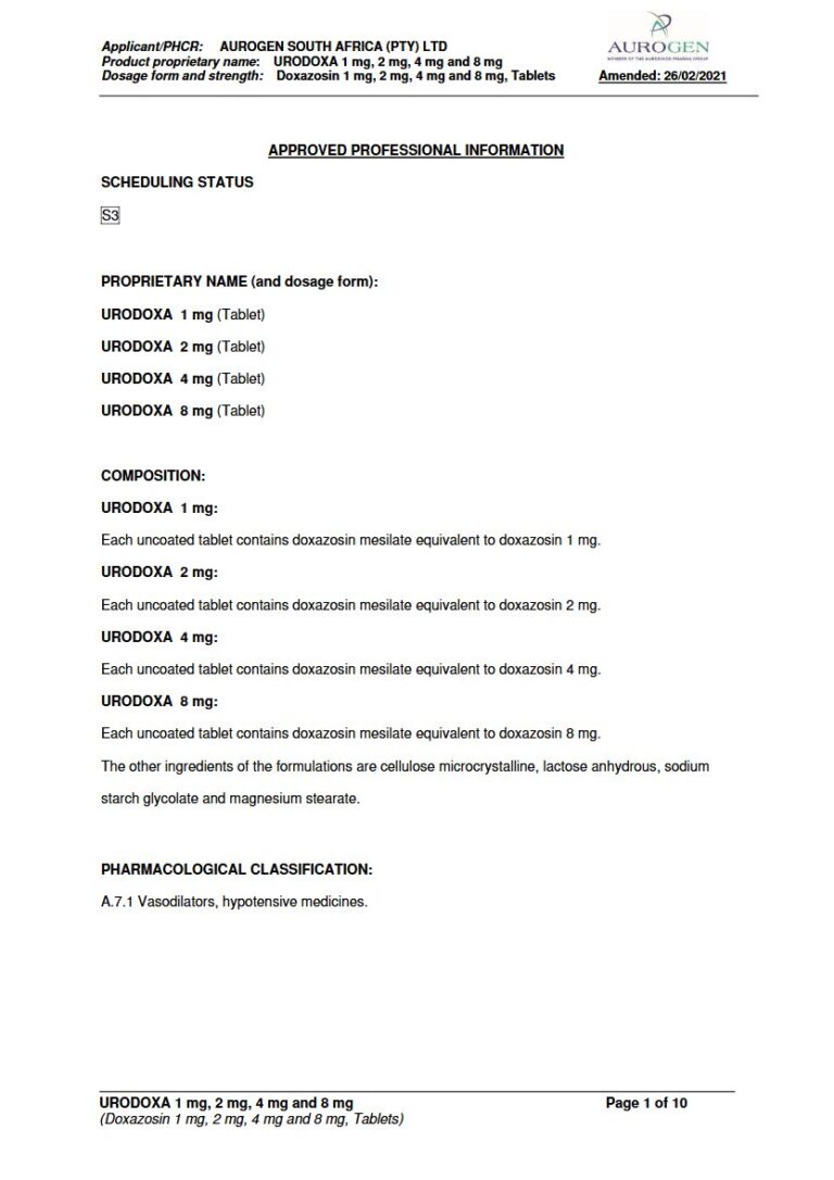 Urodoxa 1 mg, 2 mg, 4 mg and 8 mg Tablets package insert preview