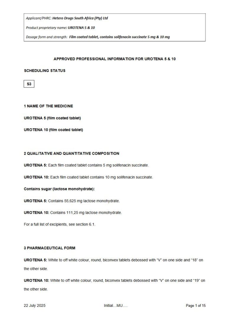 Uroten 5 mg & 10 mg FC tablet package insert preview