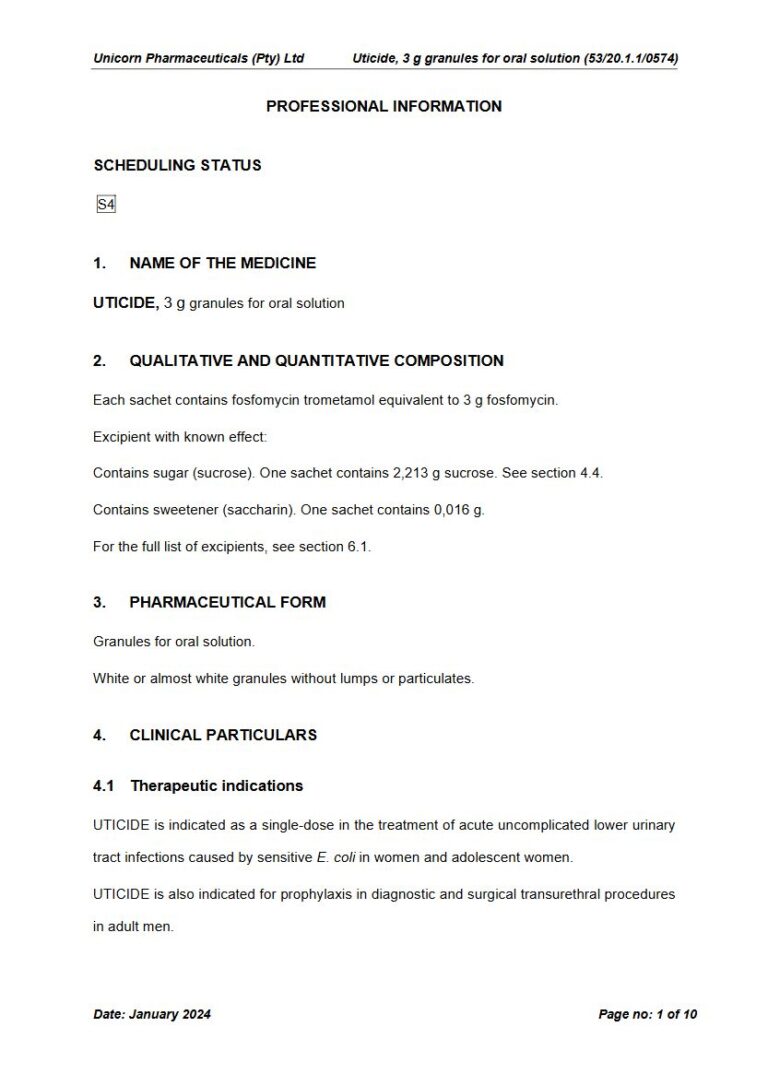 Uticide 3 g Granules for oral solution package insert preview