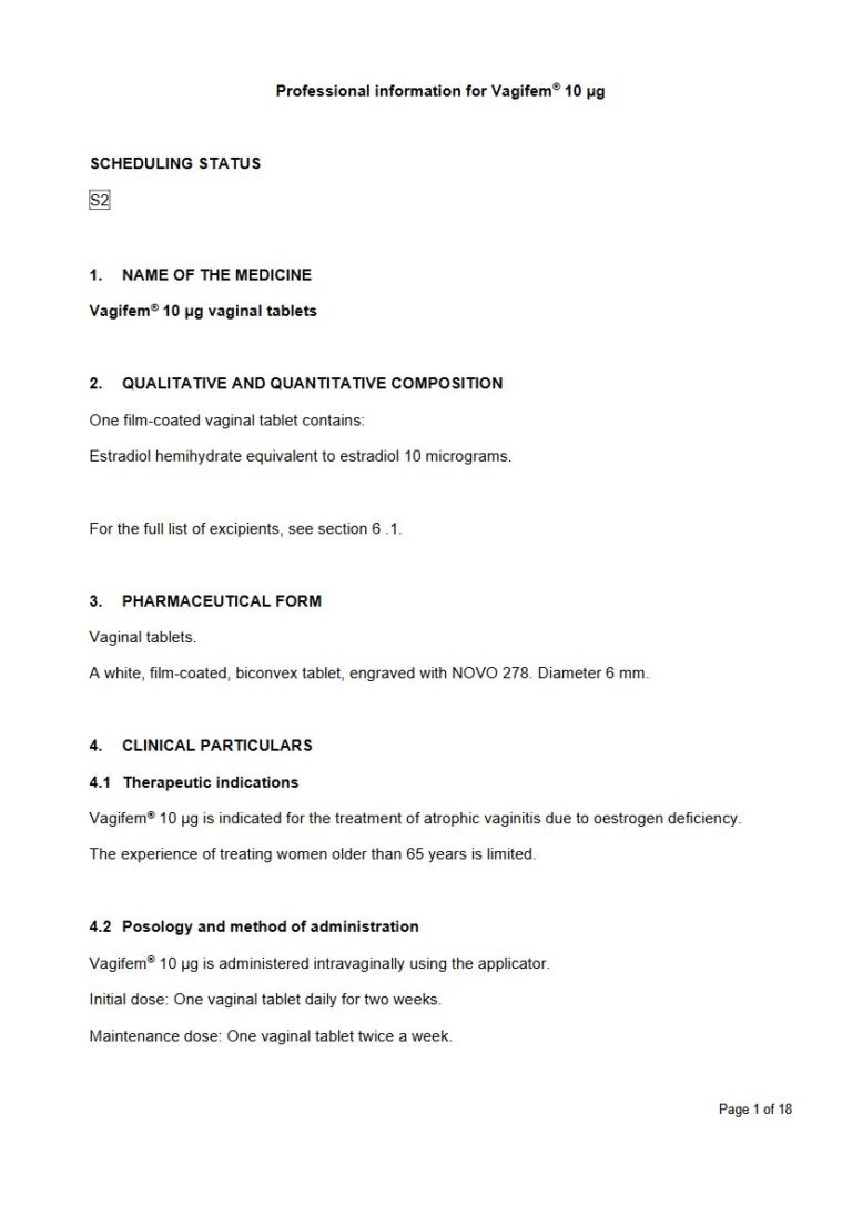 Vagifem 10 μg Vaginal tablets package insert preview