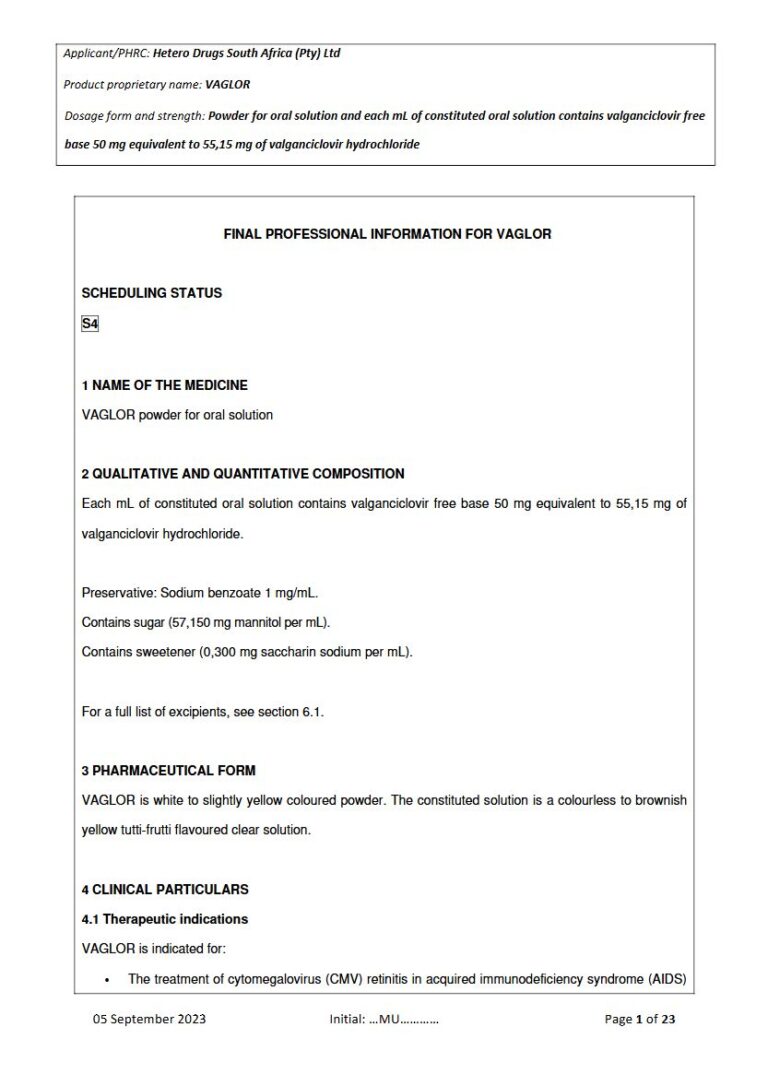 Vaglor 50 mg Powder for oral solution package insert preview