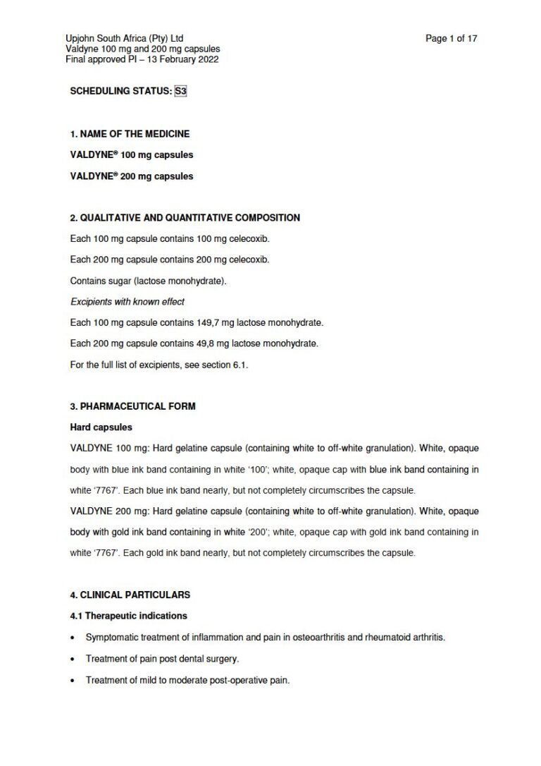 Valdyne 100 mg. 200 mg Hard capsules package insert preview