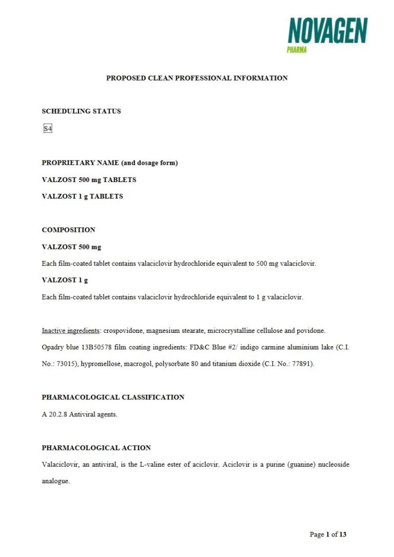 Valzost 500 mg, 1 g TABLETS package insert preview