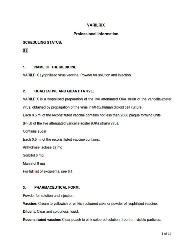 Varilrix 0.5 ml Powder for solution and injection. package insert preview