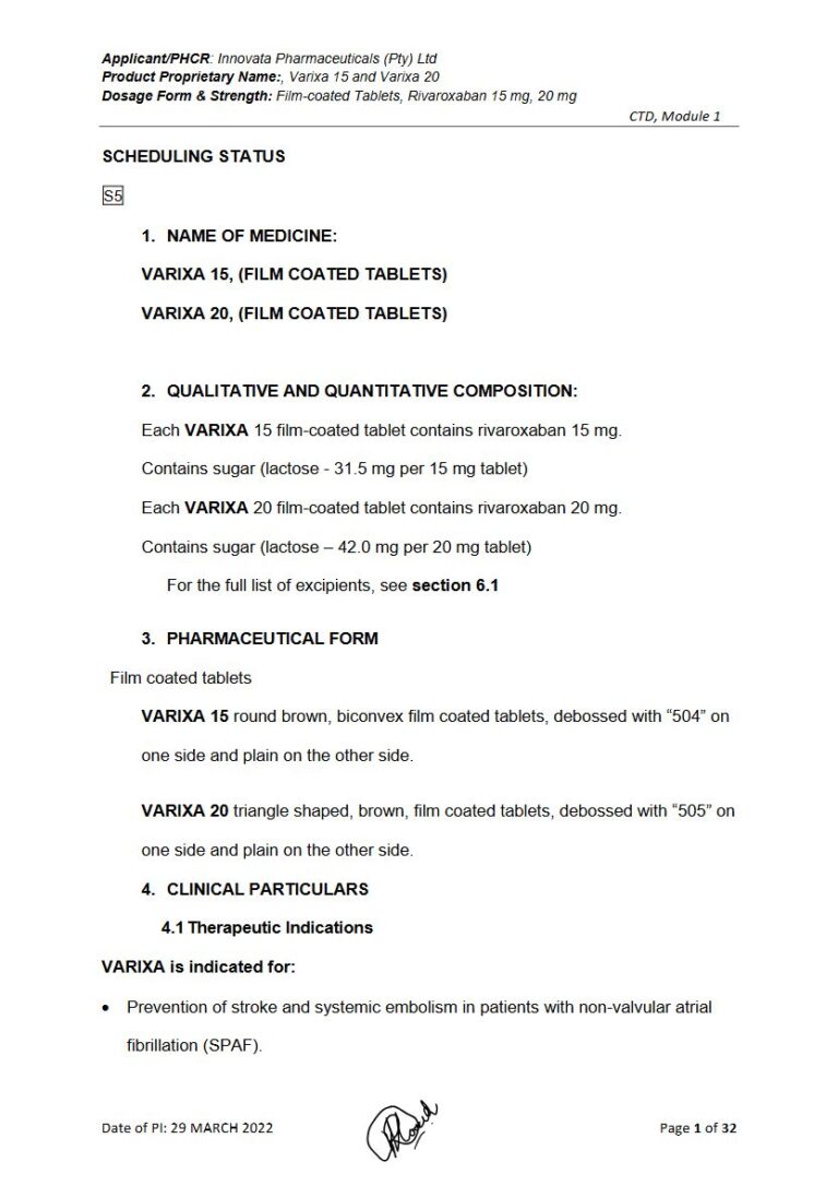 Varixa 15/20 15mg. 20mg Tablet package insert preview