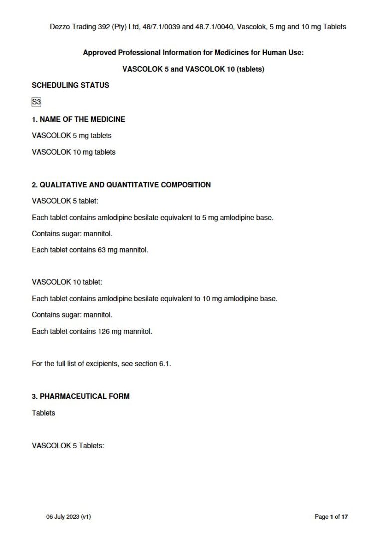 Vascolok 5 mg/10 mg Tablets package insert preview