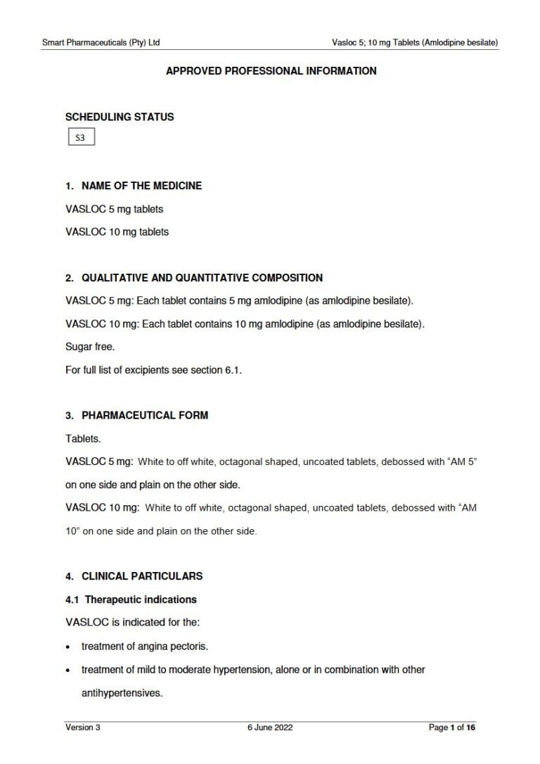 Vasloc 5mg; 10 mg Tablets. package insert preview