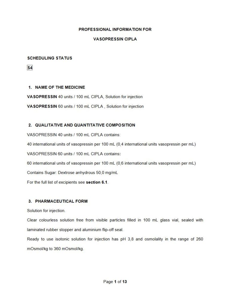 Vasopressin 40 Units/100 Ml/60 Units Solution package insert preview