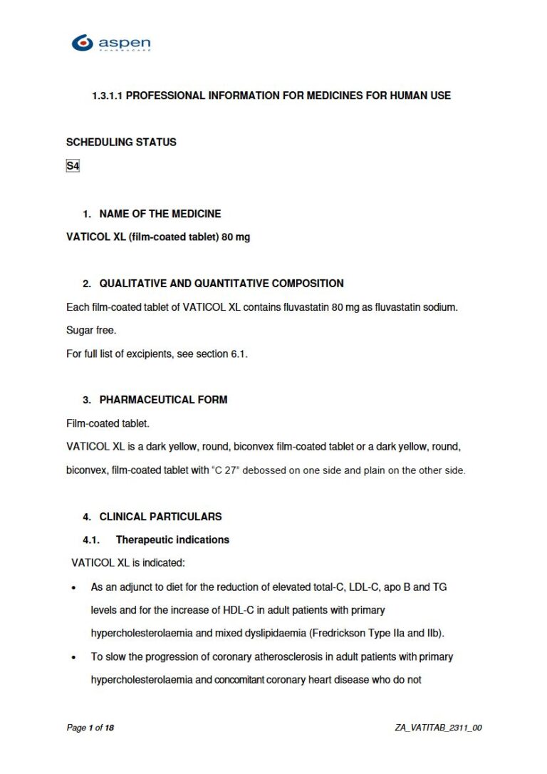 Vaticol Xl 80 mg FC tablet. package insert preview