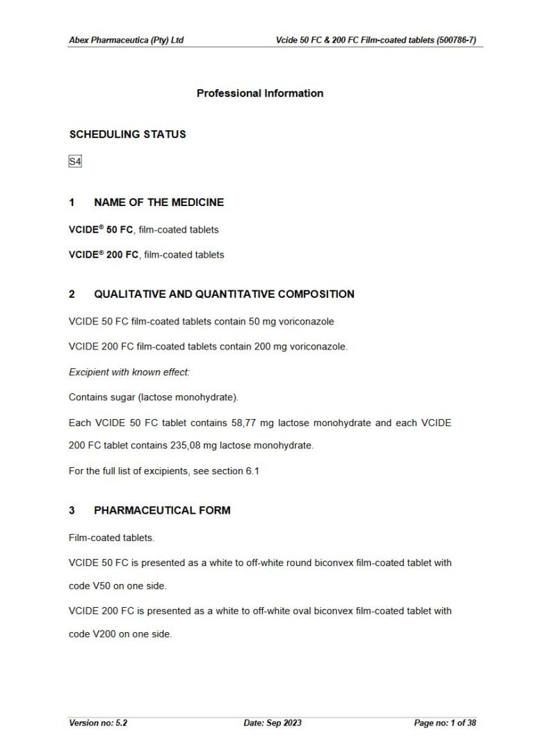 Vcide 20mg / 200mg TABLETS package insert preview