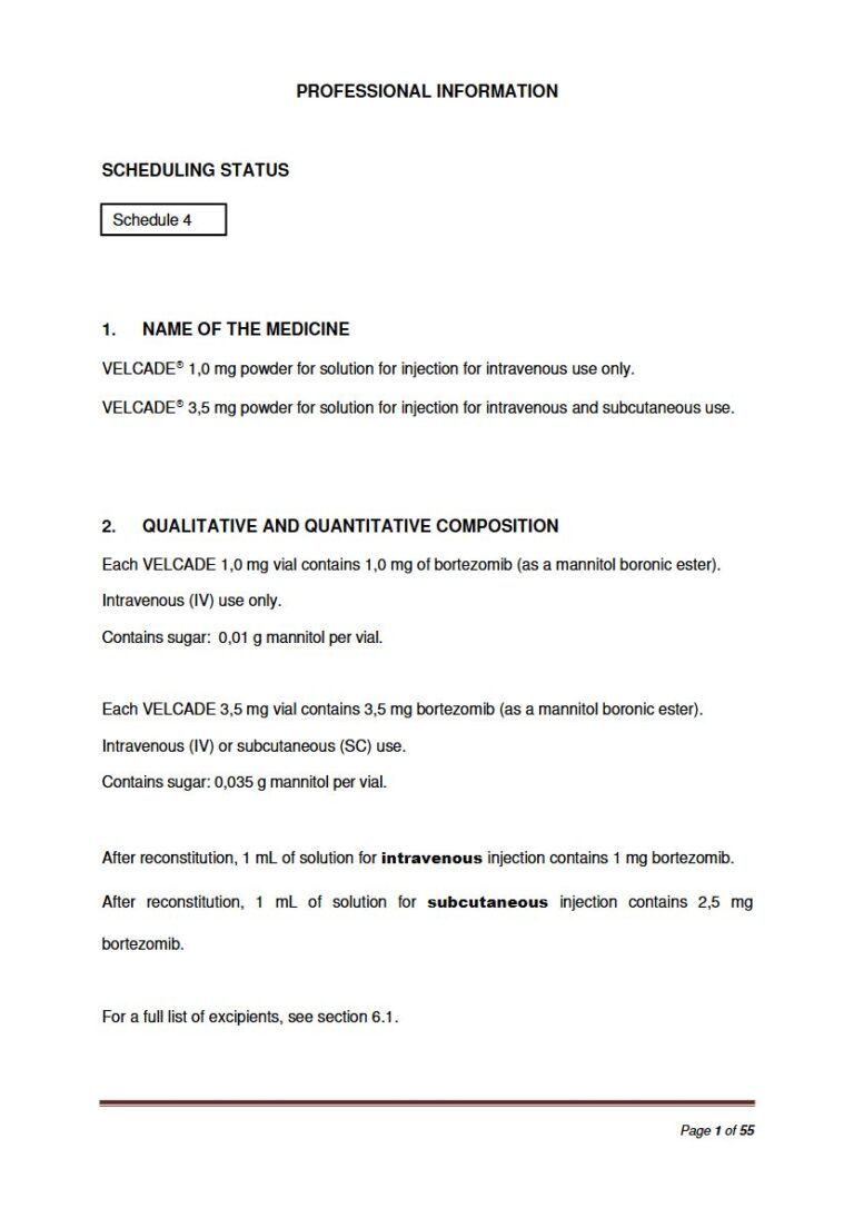 Velcade Intravenous 1,0 mg/ 3,5 mg Injection, powder package insert preview