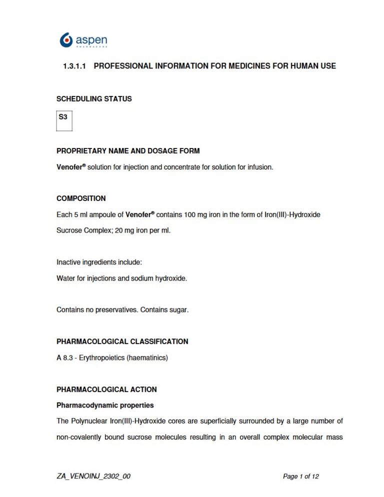 Venofer 5 ml Solution package insert preview