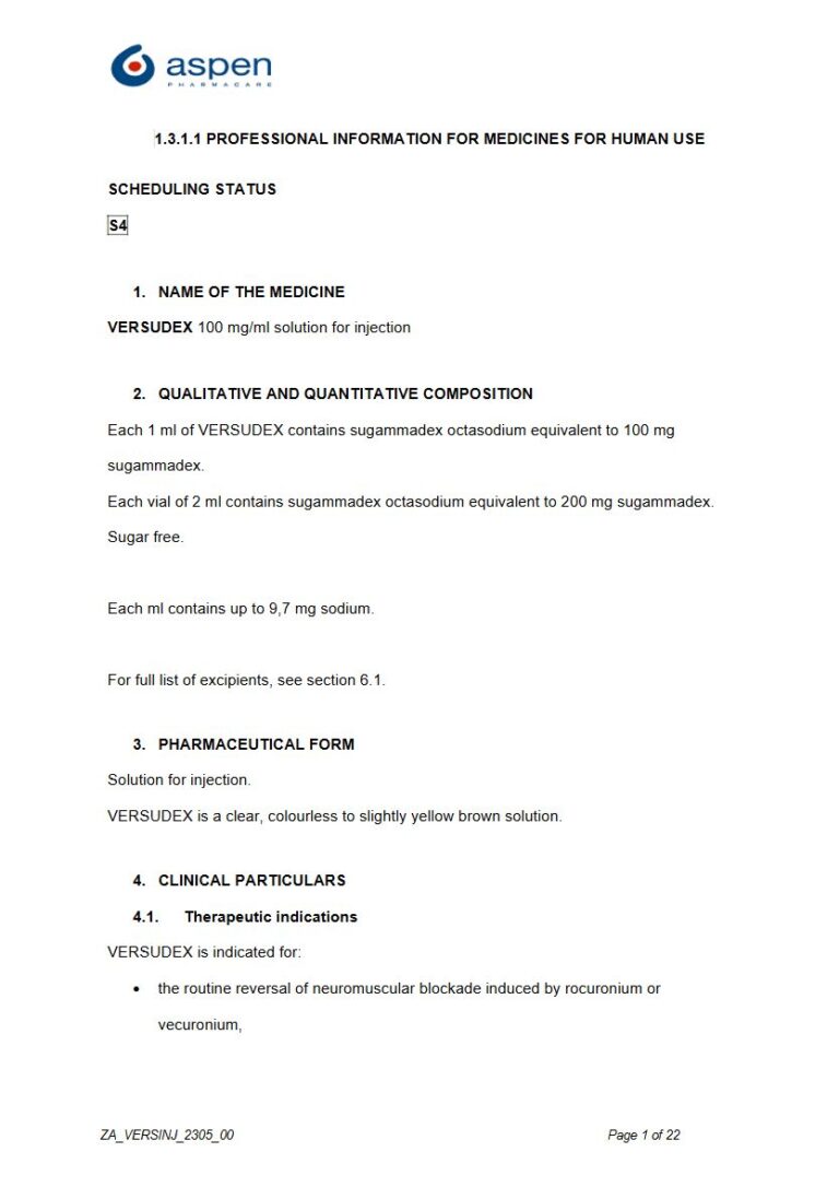 Versudex 100 mg Solution for injection package insert preview