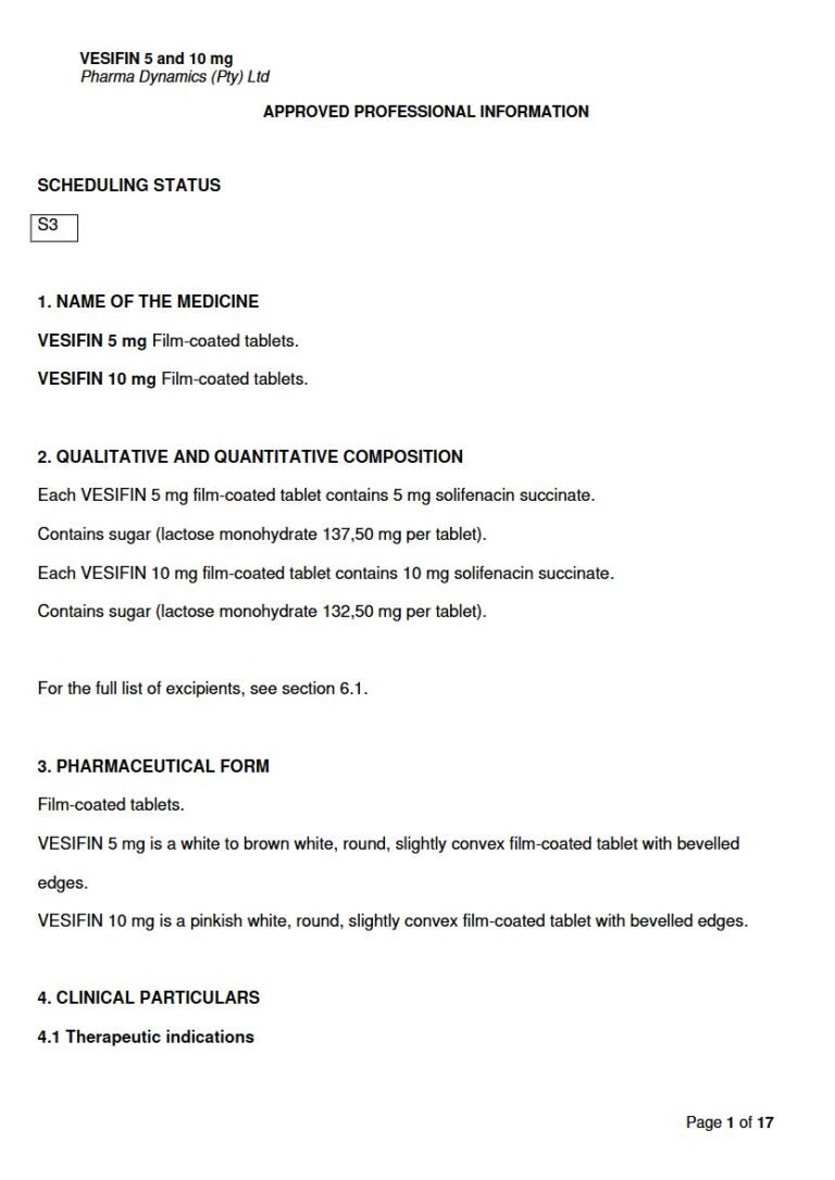Vesifin 5 and 10 mg FC tablets package insert preview